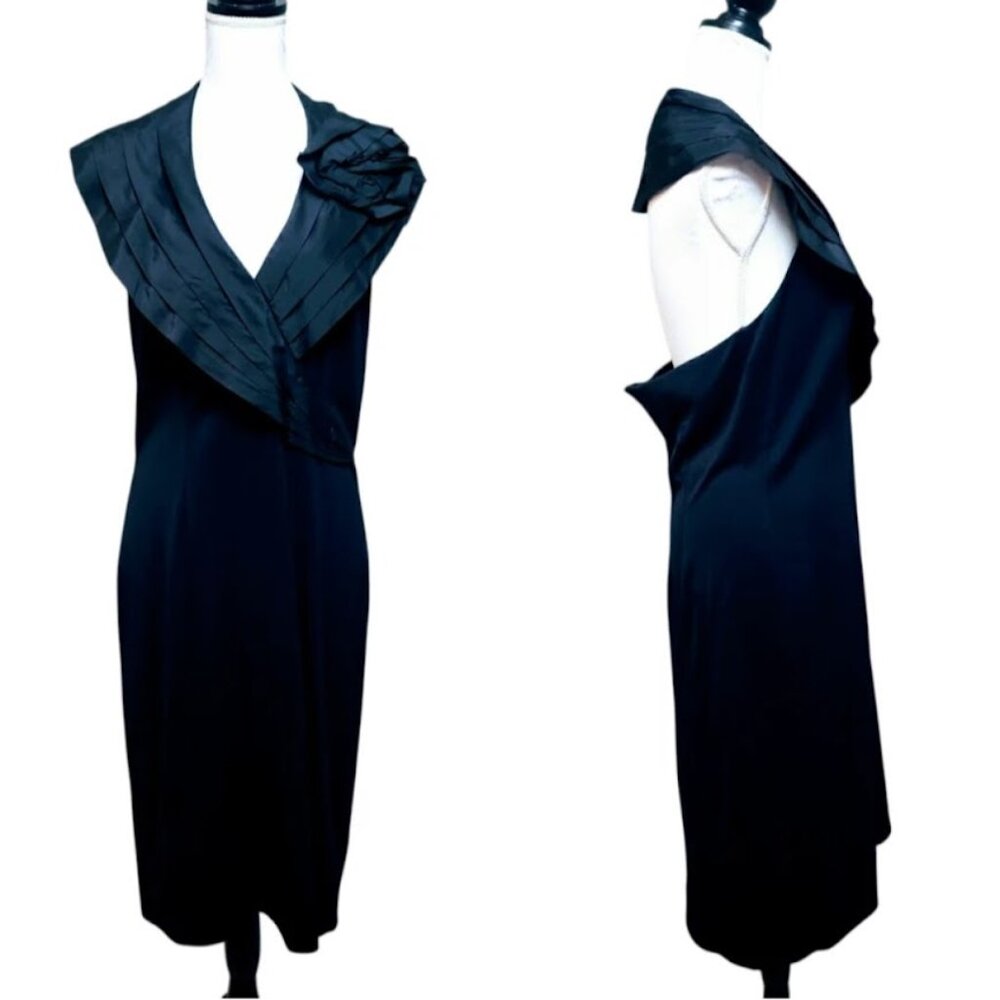 TADASHI SHOJI Collection Halter Cocktail Dress, Black Satin Silk Sleeveless, XL